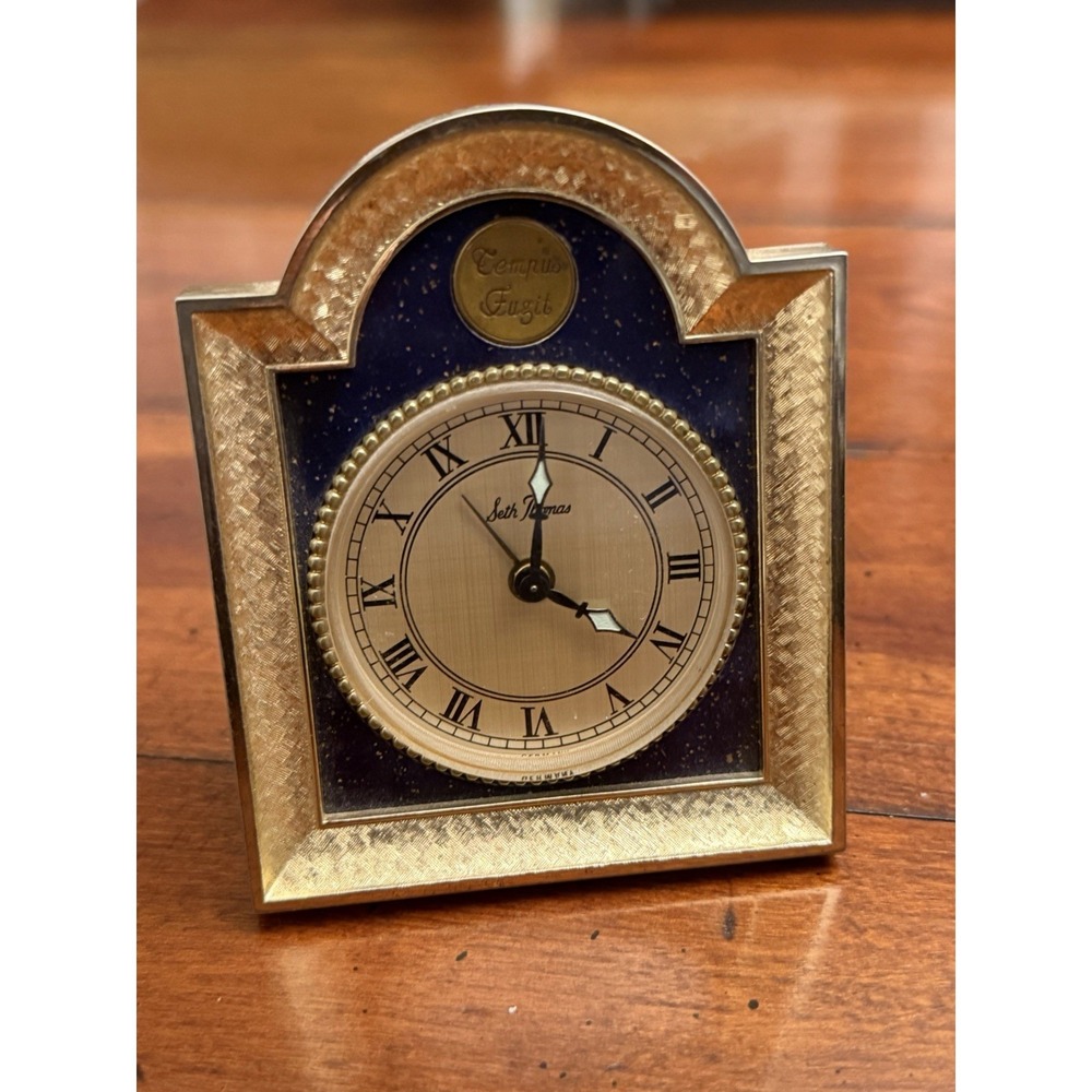 Vintage Seth Thomas #746 Tempus Fugit Boudoir/Table Alarm Clock Blue Lapis w box